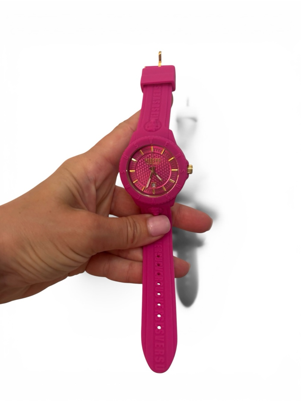Versus Versace Pink Silicone Watch with Gold Accents